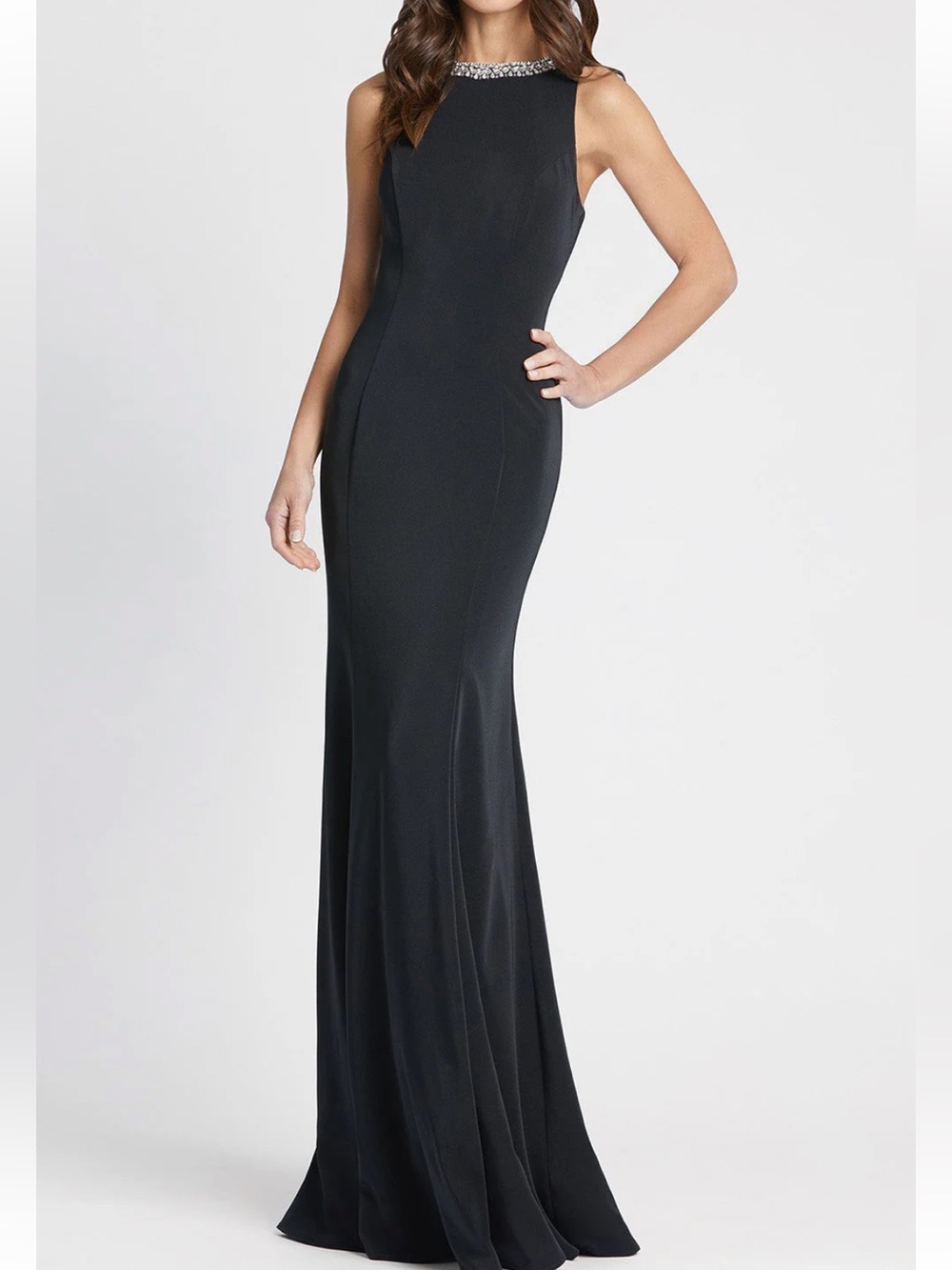 Mac Duggal Black Embellished Neck Trumpet Gown